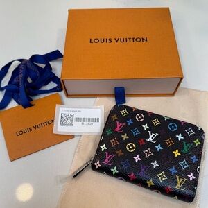 BRAND NEW! Louis Vuitton x Murakami Black Multicolor Zippy Coin Purse Wallet SHW